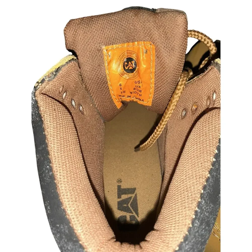 CAT Men's Beige Solid Leather Ankle Boots Size 6